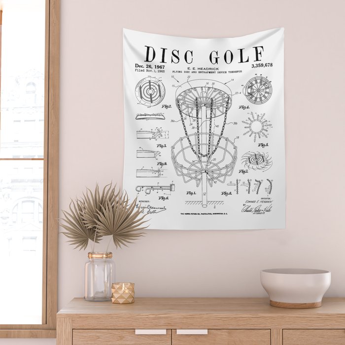 Disc Golf Frolf Frisbee Basket Vintage Patent Drawing Print Wall Tapestry Gallery Image 2