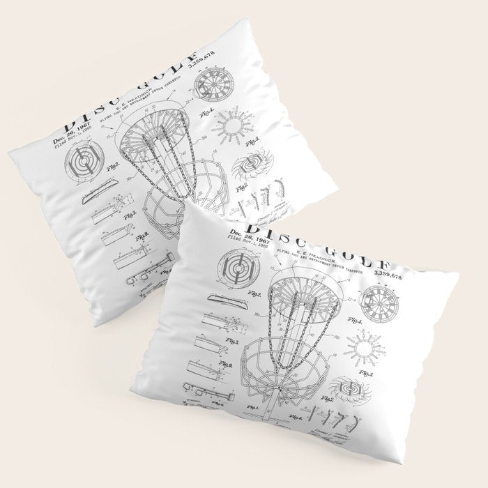 Disc Golf Frolf Frisbee Basket Vintage Patent Drawing Print Pillow Sham Gallery Image 3