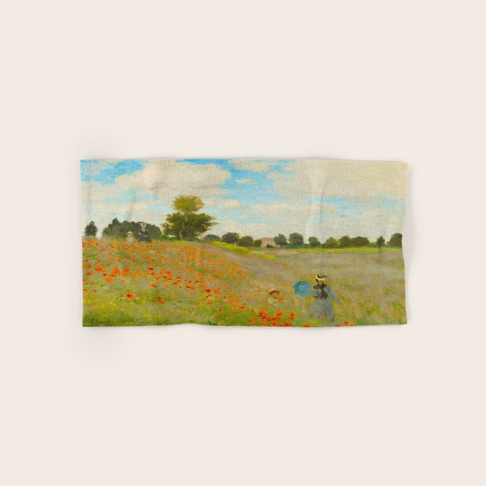Claude Monet Impressionist Landscape Oil Painting Poppy Field Bath Towel Gallery Image 1