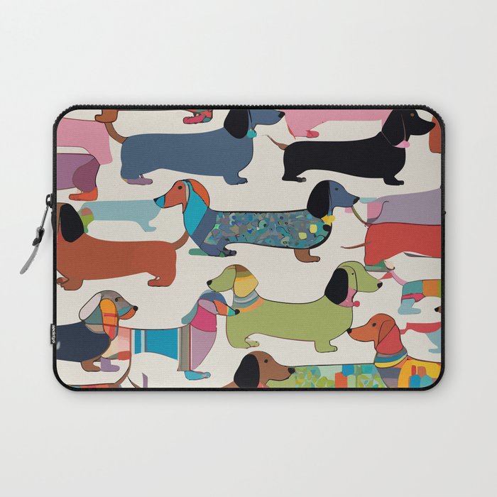 Dachshunds, Dog Pet Animals Eclectic, Contemporary Bohemian Illustration Toy Dogs Pastel Boho Modern Abstract Laptop Sleeve Gallery Image 1