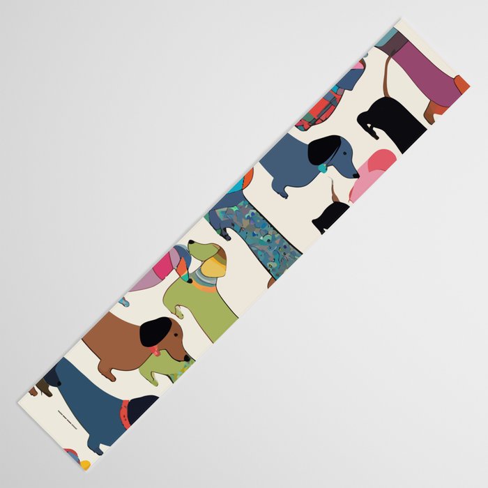 Dachshunds, Dog Pet Animals Eclectic, Contemporary Bohemian Illustration Toy Dogs Pastel Boho Modern Abstract Table Runner Gallery Image 3