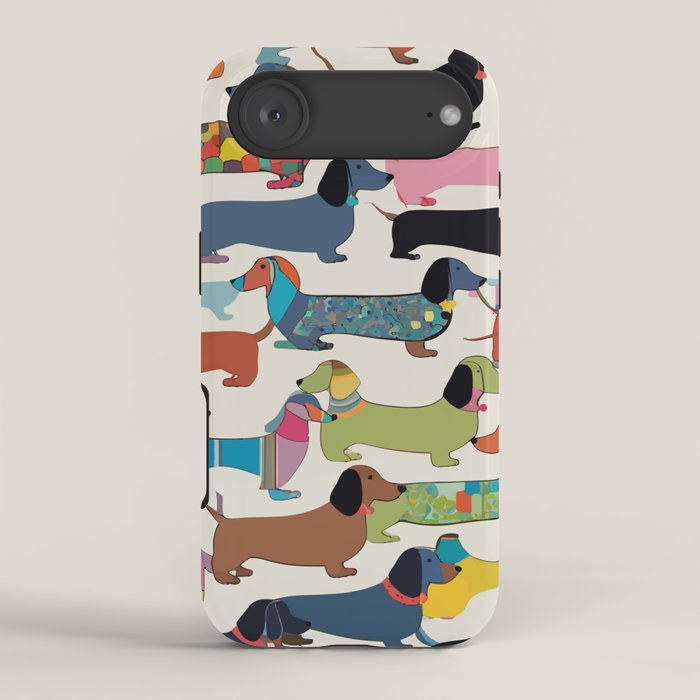 Dachshunds, Dog Pet Animals Eclectic, Contemporary Bohemian Illustration Toy Dogs Pastel Boho Modern Abstract iPhone Case Gallery Image 2