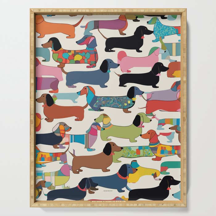 Dachshunds, Dog Pet Animals Eclectic, Contemporary Bohemian Illustration Toy Dogs Pastel Boho Modern Abstract Serving Tray Gallery Image 1