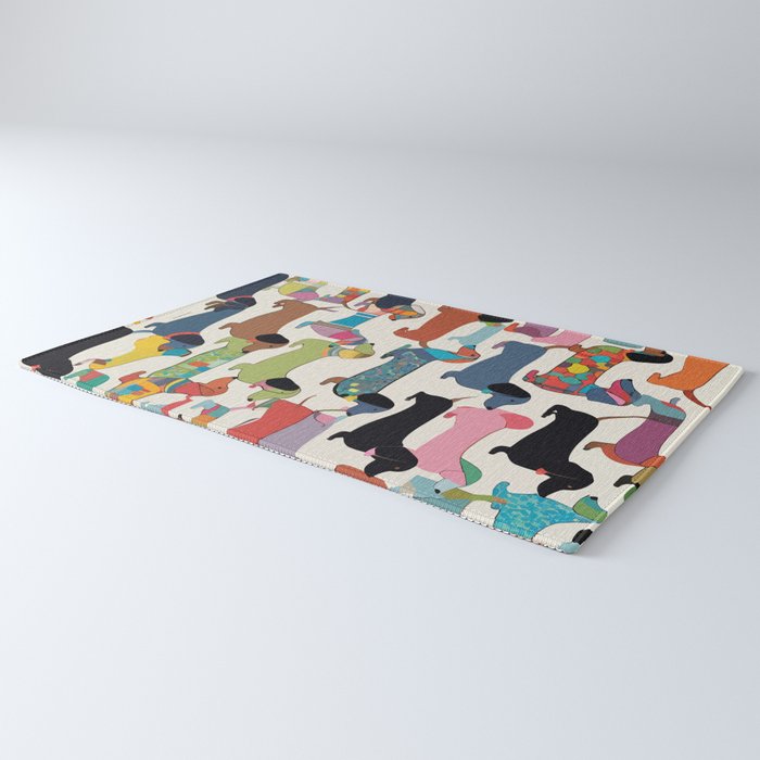 Dachshunds, Dog Pet Animals Eclectic, Contemporary Bohemian Illustration Toy Dogs Pastel Boho Modern Abstract Rug Gallery Image 3