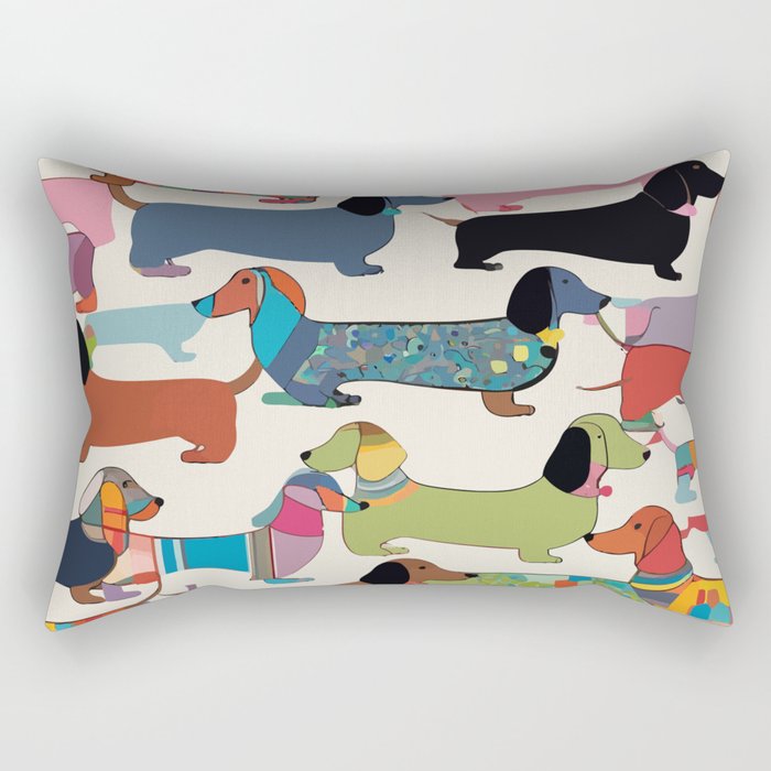 Dachshunds, Dog Pet Animals Eclectic, Contemporary Bohemian Illustration Toy Dogs Pastel Boho Modern Abstract Rectangular Pillow Gallery Image 1