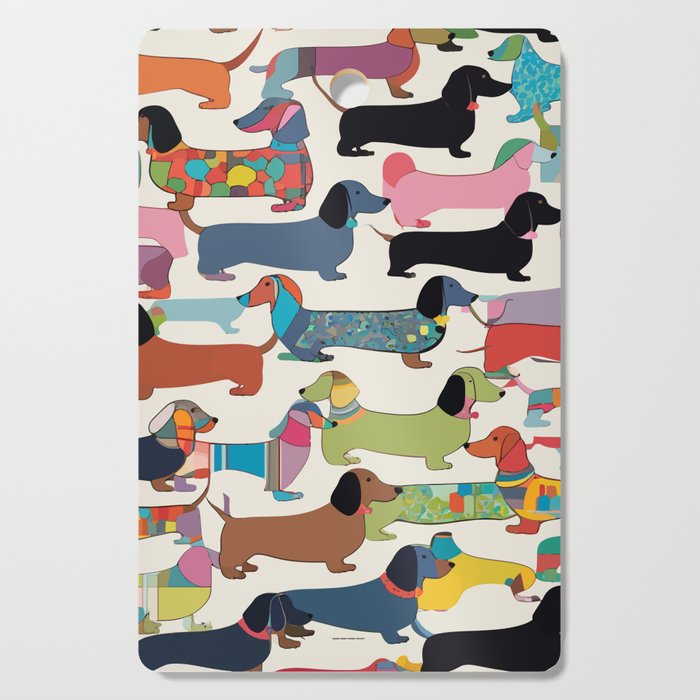 Dachshunds, Dog Pet Animals Eclectic, Contemporary Bohemian Illustration Toy Dogs Pastel Boho Modern Abstract Cutting Board Gallery Image 1