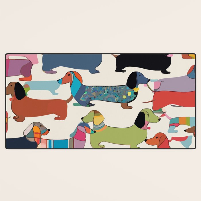 Dachshunds, Dog Pet Animals Eclectic, Contemporary Bohemian Illustration Toy Dogs Pastel Boho Modern Abstract Desk Mat Gallery Image 3