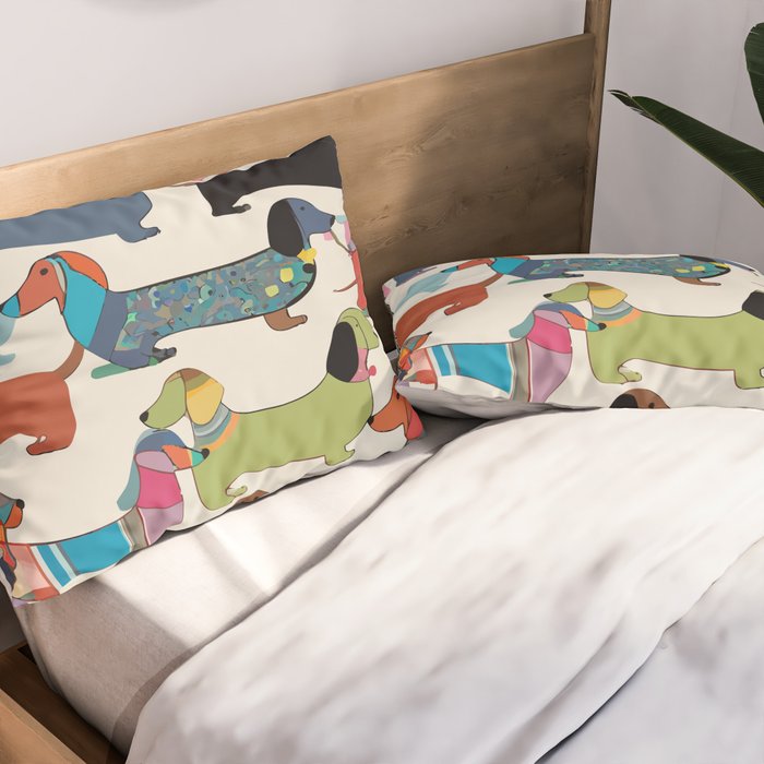 Dachshunds, Dog Pet Animals Eclectic, Contemporary Bohemian Illustration Toy Dogs Pastel Boho Modern Abstract Pillow Sham Gallery Image 2
