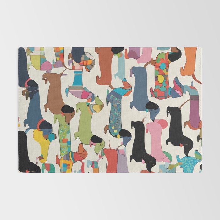 Dachshunds, Dog Pet Animals Eclectic, Contemporary Bohemian Illustration Toy Dogs Pastel Boho Modern Abstract Rug Gallery Image 2