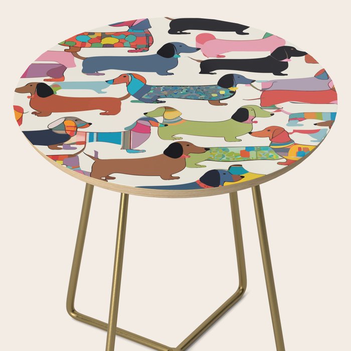 Dachshunds, Dog Pet Animals Eclectic, Contemporary Bohemian Illustration Toy Dogs Pastel Boho Modern Abstract Side Table Gallery Image 2