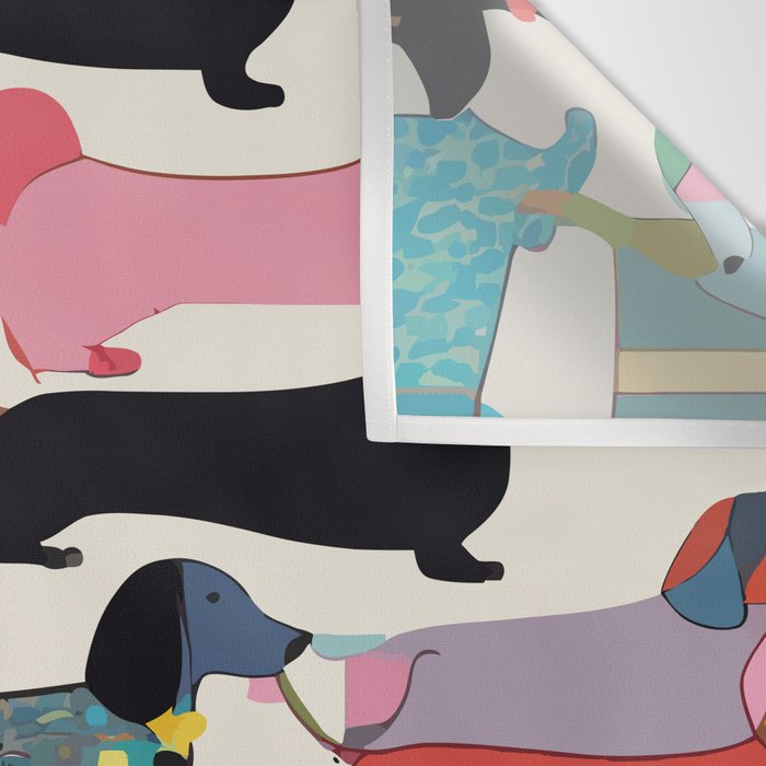 Dachshunds, Dog Pet Animals Eclectic, Contemporary Bohemian Illustration Toy Dogs Pastel Boho Modern Abstract Wall Tapestry Gallery Image 3