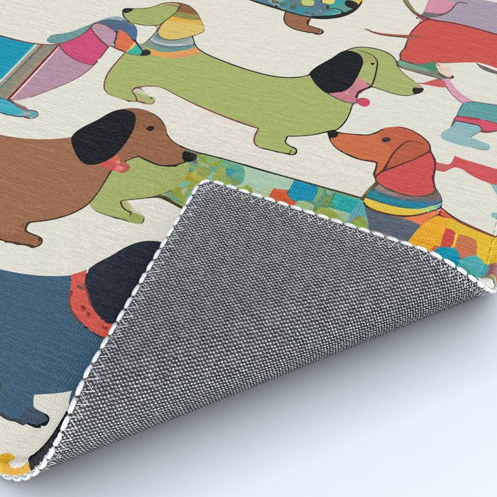 Dachshunds, Dog Pet Animals Eclectic, Contemporary Bohemian Illustration Toy Dogs Pastel Boho Modern Abstract Rug Gallery Image 4