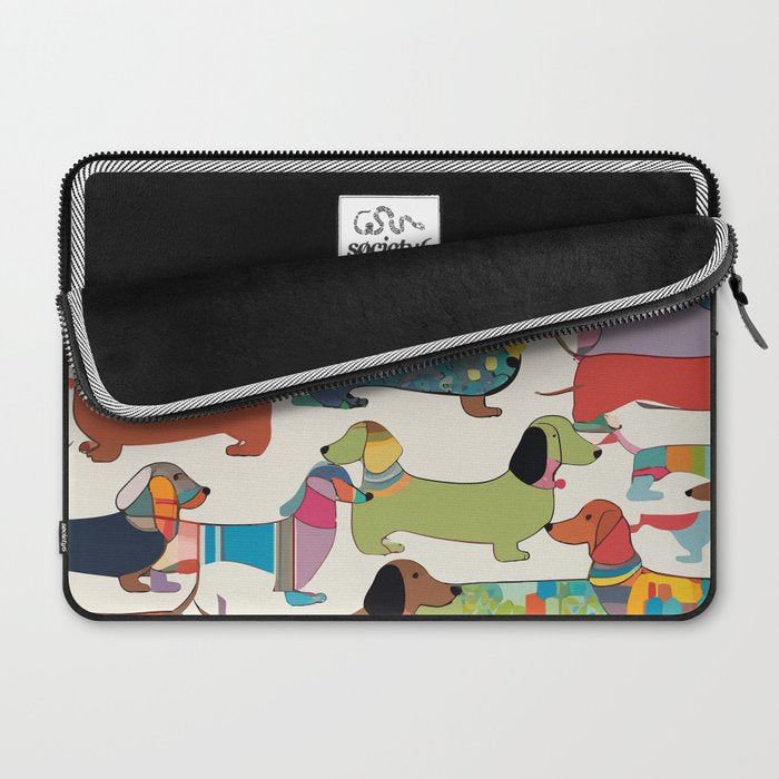Dachshunds, Dog Pet Animals Eclectic, Contemporary Bohemian Illustration Toy Dogs Pastel Boho Modern Abstract Laptop Sleeve Gallery Image 2