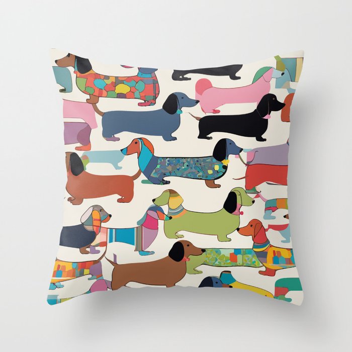 Dachshunds, Dog Pet Animals Eclectic, Contemporary Bohemian Illustration Toy Dogs Pastel Boho Modern Abstract Throw Pillow Gallery Image 6