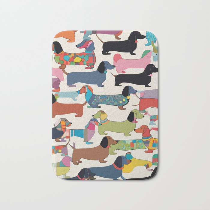 Dachshunds, Dog Pet Animals Eclectic, Contemporary Bohemian Illustration Toy Dogs Pastel Boho Modern Abstract Bath Mat Gallery Image 1