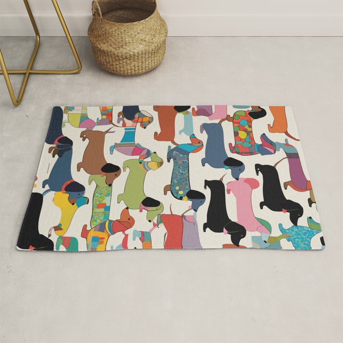 Dachshunds, Dog Pet Animals Eclectic, Contemporary Bohemian Illustration Toy Dogs Pastel Boho Modern Abstract Rug Gallery Image 1