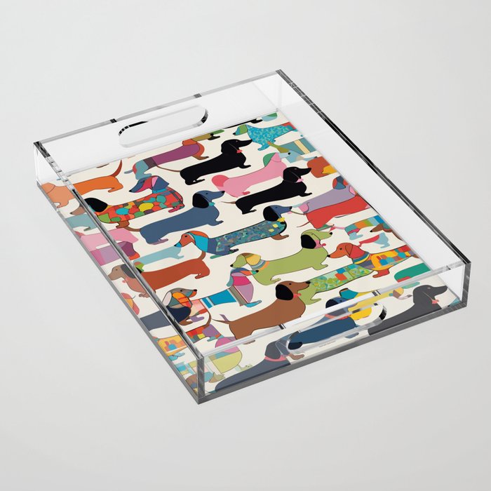Dachshunds, Dog Pet Animals Eclectic, Contemporary Bohemian Illustration Toy Dogs Pastel Boho Modern Abstract Acrylic Tray Gallery Image 1