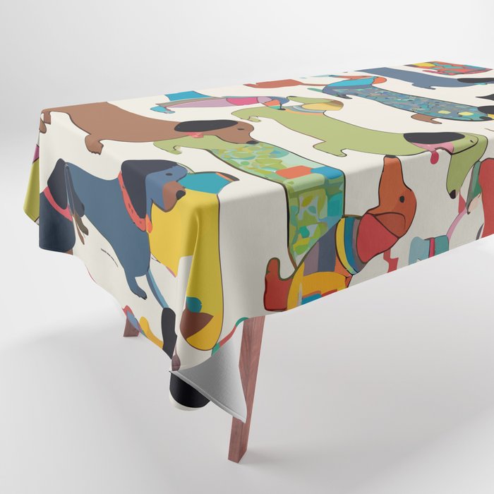 Dachshunds, Dog Pet Animals Eclectic, Contemporary Bohemian Illustration Toy Dogs Pastel Boho Modern Abstract Tablecloth Gallery Image 1