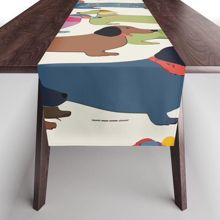Dachshunds, Dog Pet Animals Eclectic, Contemporary Bohemian Illustration Toy Dogs Pastel Boho Modern Abstract Table Runner Gallery Image 1