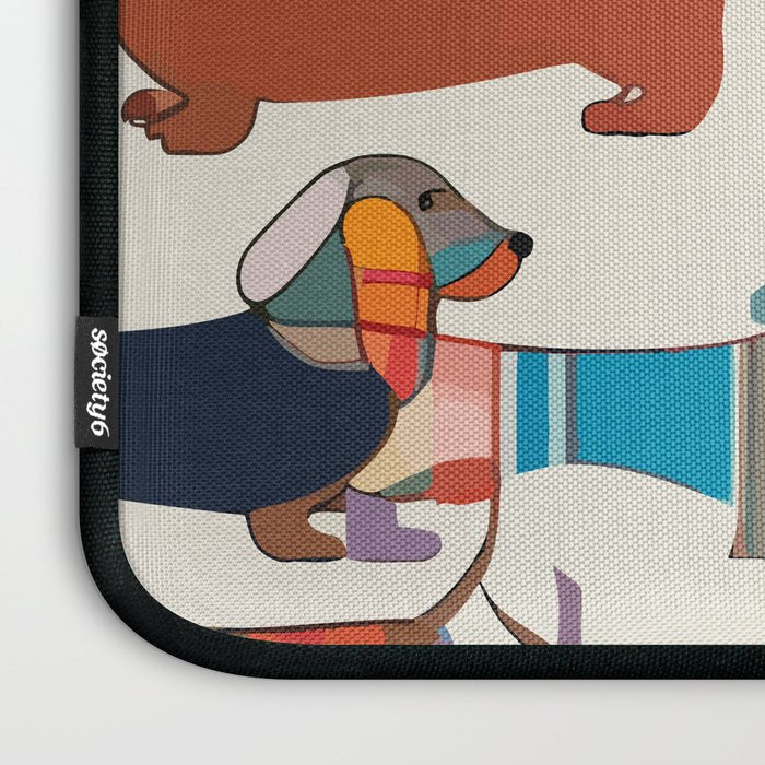 Dachshunds, Dog Pet Animals Eclectic, Contemporary Bohemian Illustration Toy Dogs Pastel Boho Modern Abstract Laptop Sleeve Gallery Image 3