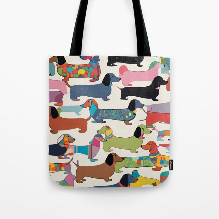 Dachshunds, Dog Pet Animals Eclectic, Contemporary Bohemian Illustration Toy Dogs Pastel Boho Modern Abstract Tote Bag Gallery Image 1