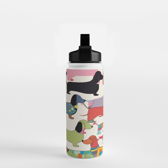 Dachshunds, Dog Pet Animals Eclectic, Contemporary Bohemian Illustration Toy Dogs Pastel Boho Modern Abstract Water Bottle Gallery Image 2