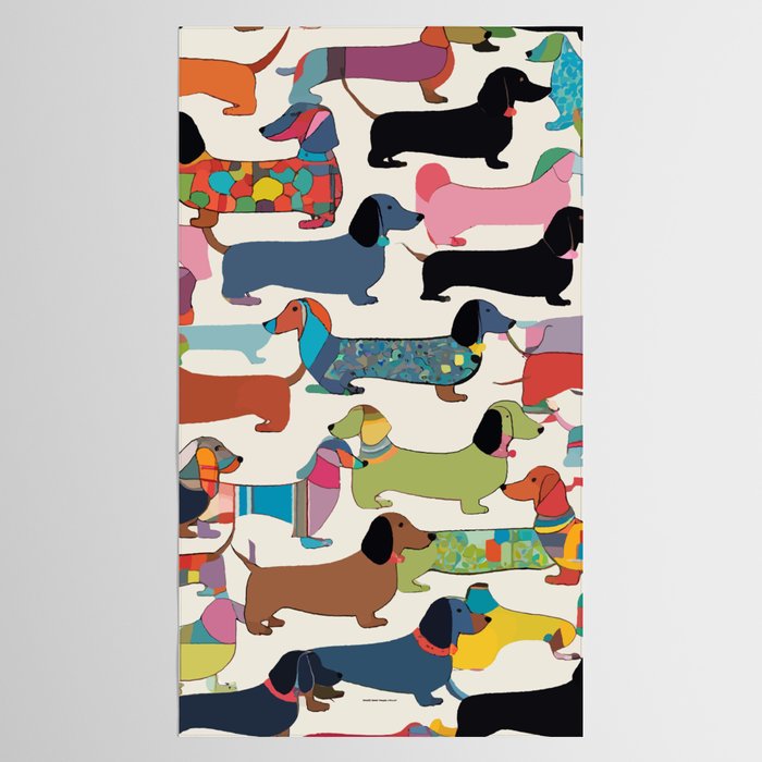 Dachshunds, Dog Pet Animals Eclectic, Contemporary Bohemian Illustration Toy Dogs Pastel Boho Modern Abstract Tablecloth Gallery Image 2