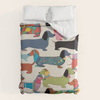 Dachshunds, Dog Pet Animals Eclectic, Contemporary Bohemian Illustration Toy Dogs Pastel Boho Modern Abstract Duvet Cover Gallery Image 6