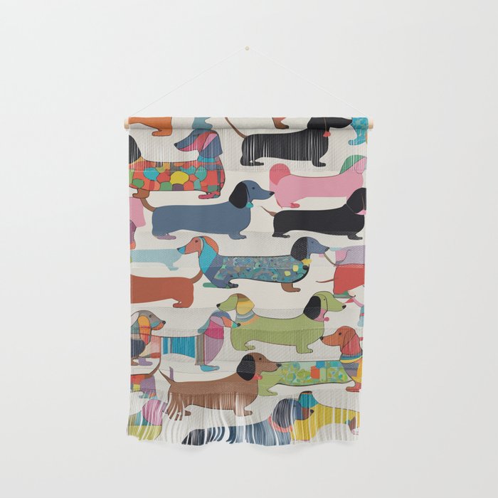 Dachshunds, Dog Pet Animals Eclectic, Contemporary Bohemian Illustration Toy Dogs Pastel Boho Modern Abstract Wall Hanging Gallery Image 1
