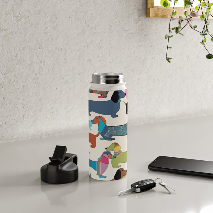 Dachshunds, Dog Pet Animals Eclectic, Contemporary Bohemian Illustration Toy Dogs Pastel Boho Modern Abstract Water Bottle Gallery Image 4