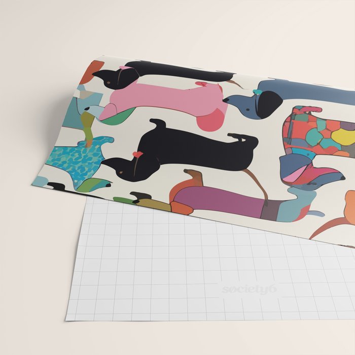Dachshunds, Dog Pet Animals Eclectic, Contemporary Bohemian Illustration Toy Dogs Pastel Boho Modern Abstract Wrapping Paper Gallery Image 2