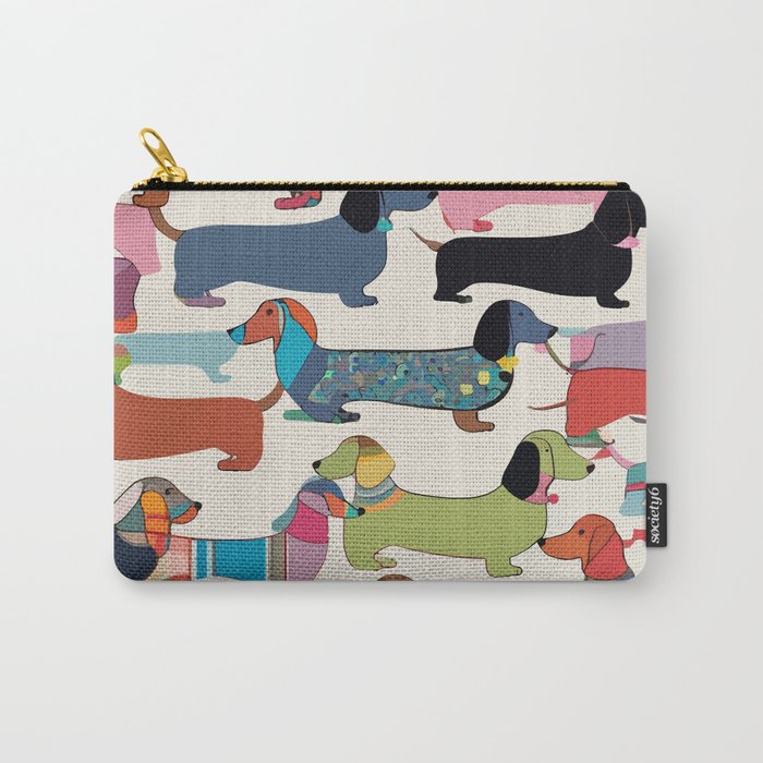 Dachshunds, Dog Pet Animals Eclectic, Contemporary Bohemian Illustration Toy Dogs Pastel Boho Modern Abstract Carry All Pouch Gallery Image 1