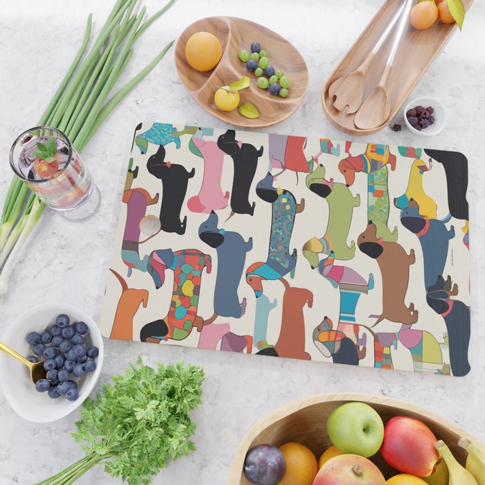 Dachshunds, Dog Pet Animals Eclectic, Contemporary Bohemian Illustration Toy Dogs Pastel Boho Modern Abstract Cutting Board Gallery Image 2