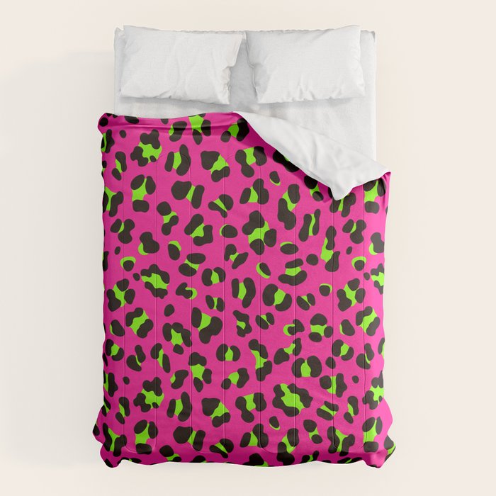 80s Neon Pink and Lime Green Leopard Comforter Gallery Image 6