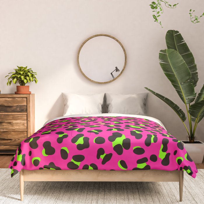 80s Neon Pink and Lime Green Leopard Comforter Gallery Image 3