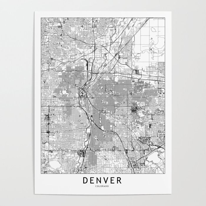 Denver White Map Poster Gallery Image 4