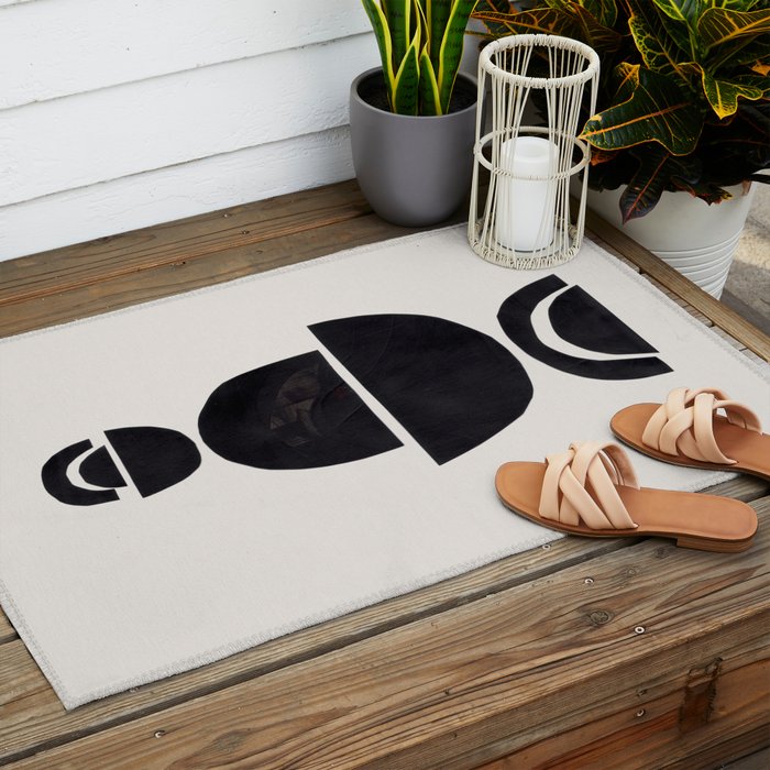 Black & White Minimalist Mid Century Paper collage Funky Black Ink Tribal Geometric by Ejaaz Haniff Outdoor Rug Gallery Image 2