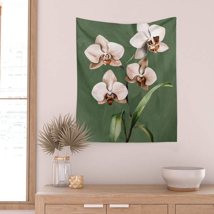 White Orchid Floral Art 4  Wall Tapestry Gallery Image 2