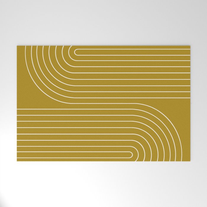 Minimal Line Curvature LXXVIII Golden Chartreuse Mid Century Modern Arch Abstract Welcome Mat Gallery Image 1