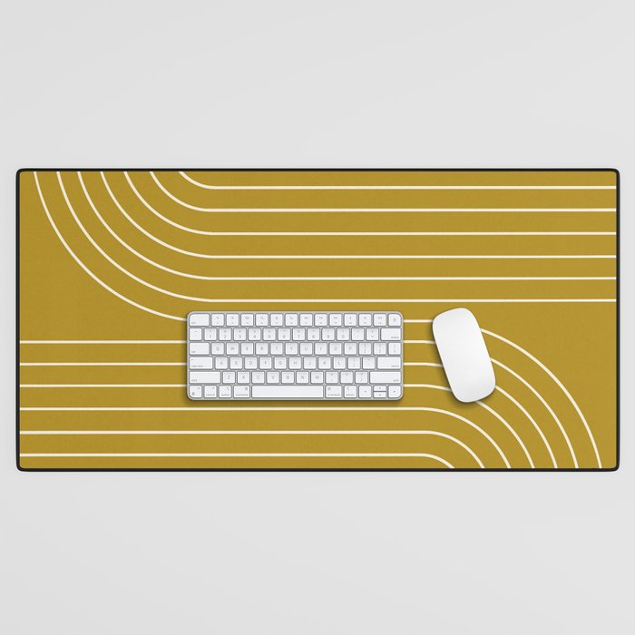 Minimal Line Curvature LXXVIII Golden Chartreuse Mid Century Modern Arch Abstract Desk Mat Gallery Image 1