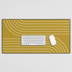 Minimal Line Curvature LXXVIII Golden Chartreuse Mid Century Modern Arch Abstract Desk Mat Gallery Image 1