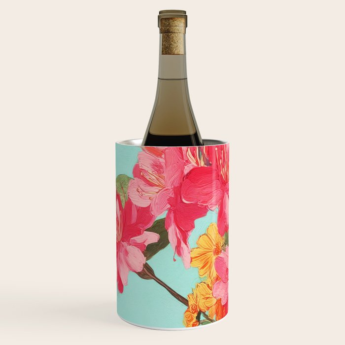 Azalea and Wildflower Bouquet on Teal Wine Chiller Gallery Image 2