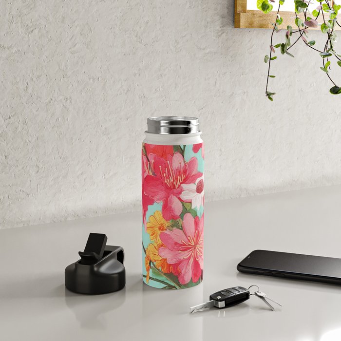 Azalea and Wildflower Bouquet on Teal Water Bottle Gallery Image 4