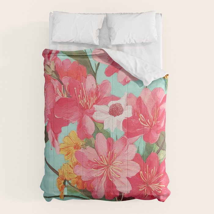 Azalea and Wildflower Bouquet on Teal Comforter Gallery Image 1