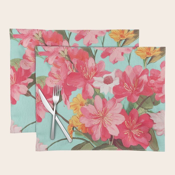 Azalea and Wildflower Bouquet on Teal Placemat Gallery Image 1