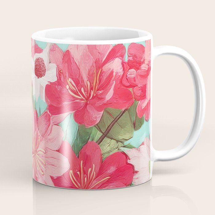 Azalea and Wildflower Bouquet on Teal Coffee Mug Gallery Image 1
