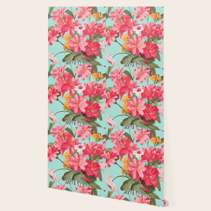Azalea and Wildflower Bouquet on Teal Wallpaper Gallery Image 2
