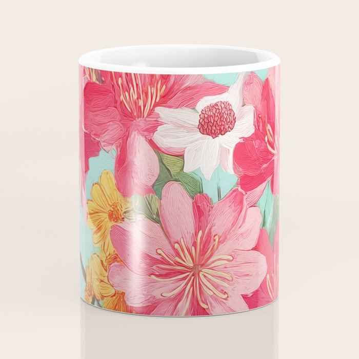 Azalea and Wildflower Bouquet on Teal Coffee Mug Gallery Image 4