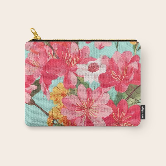 Azalea and Wildflower Bouquet on Teal Carry All Pouch Gallery Image 1