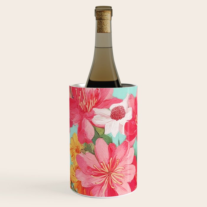 Azalea and Wildflower Bouquet on Teal Wine Chiller Gallery Image 1